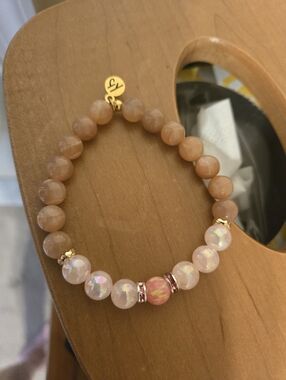 Tjazelle One Of A Kind Beaded Pink Opal Stretch Bracelet